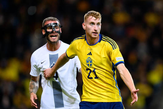 Miha Blazic of Slovenia and Dejan Kulusevski of Sweden