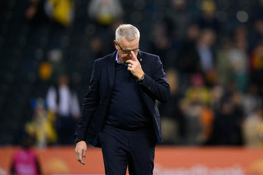 Head coach Janne Andersson of Sweden looks dejected