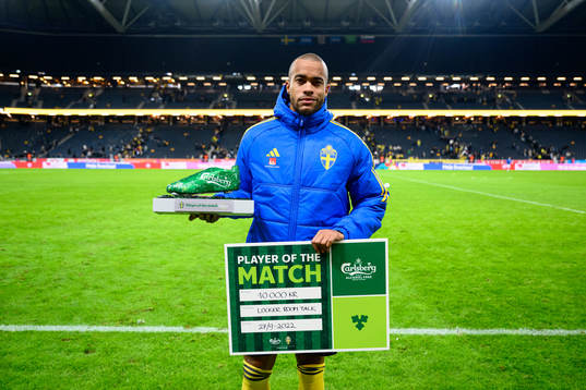 Robin Quaison of Sweden is awarded player of the match