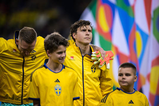 Goalkeeper Robin Olsen and Victor Nilsson Lindelöf of