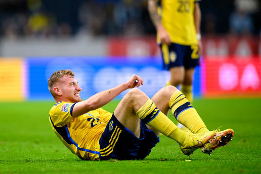 Dejan Kulusevski of Sweden in pain