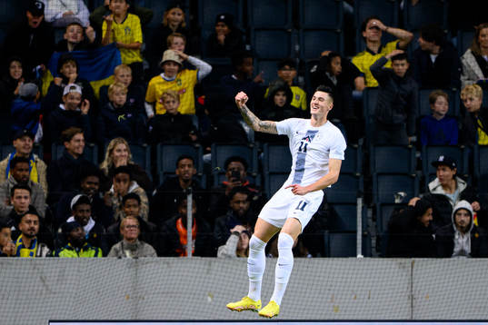 Benjamin Sesko of Slovenia celebrates
