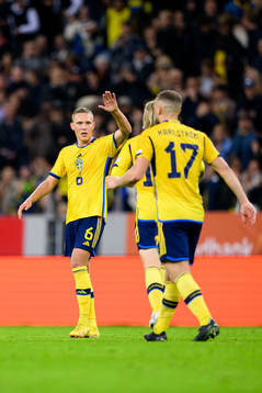Ludwig Augustinsson of Sweden celebratesafter 1-1 scored by