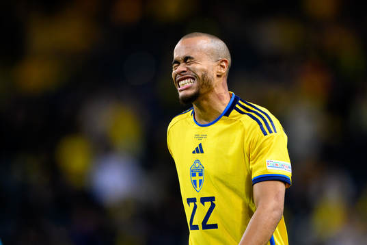 Robin Quaison of Sweden looks dejected