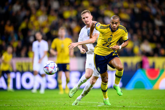 Zan Karnicnik of Slovenia and Robin Quaison of Sweden