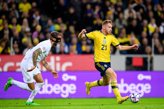 Miha Blazic of Slovenia and Dejan Kulusevski of Sweden