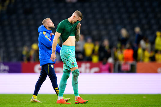 goalkeeper Robin Olsen of Sweden looks dejected depp the