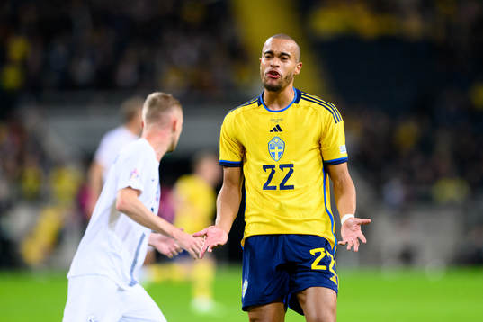 Robin Quaison of Sweden reacts