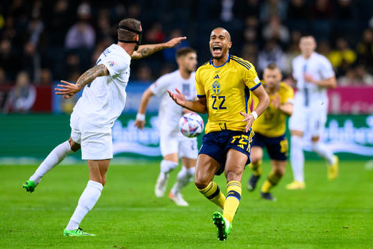 Robin Quaison of Sweden reacts