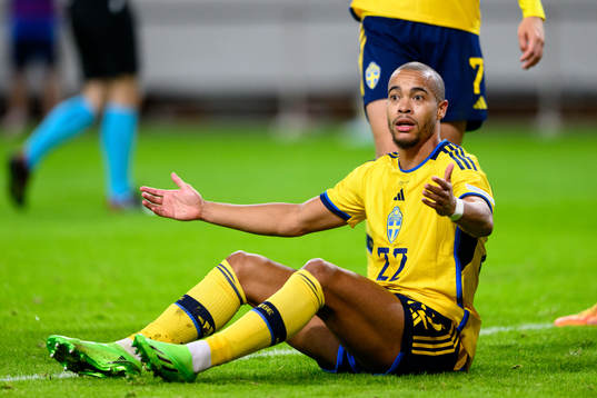 Robin Quaison of Sweden reacts