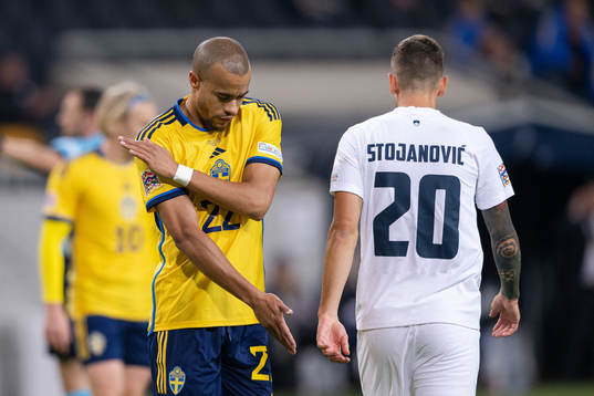 Robin Quaison of Sweden looks dejected