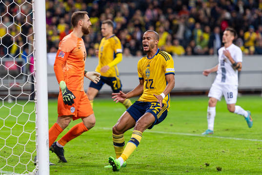 Robin Quaison of Sweden reacts