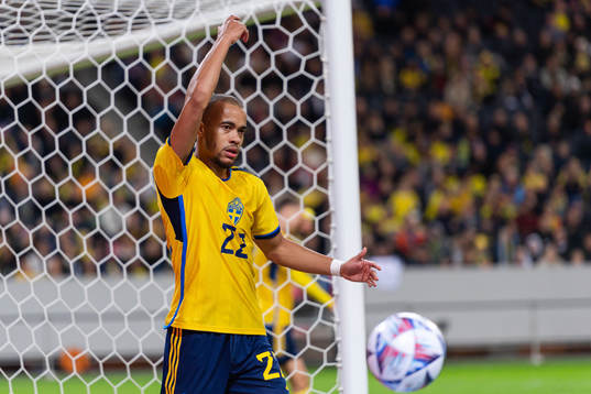 Robin Quaison of Sweden reacts