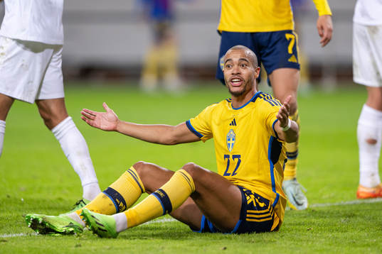 Robin Quaison of Sweden reacts