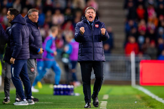 Head coach Dragan Stojkovic of Serbia celebrates the 0-1