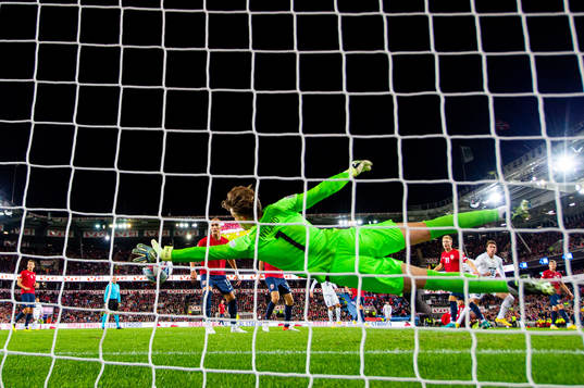 Goalkeeper Ørjan Håskjold Nyland of Norway makes a save