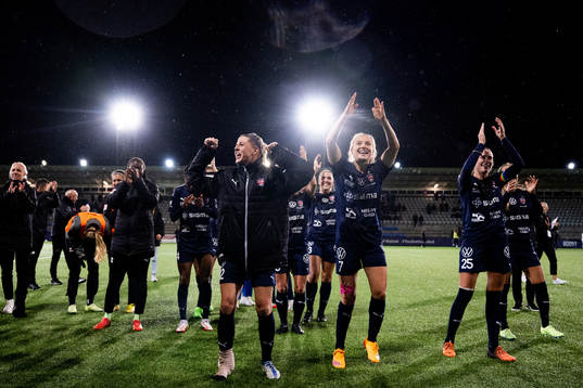 Olivia Schough and Fiona Brown of FC Rosengård celebrate