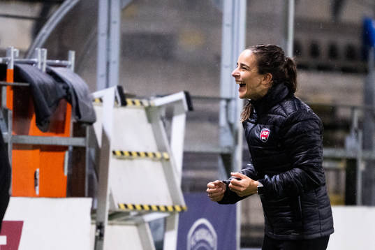 Head coach Renee Slegers of FC Rosengård celebrates