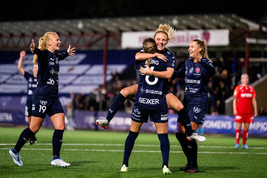 Mimmi Larsson of FC Rosengård celebrate with Sofie Bruun