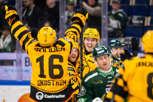 Skellefteås Filip Sandberg jublar med målskytten till 0-2