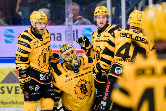 Skellefteås Oscar Möller, målvakt Gustaf Lindvall och