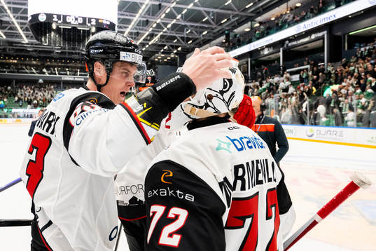 Malmö Redhawks Fredrik Händemark och målvakt Daniel