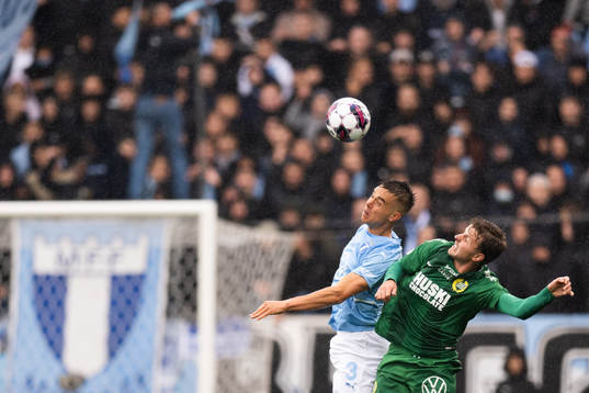 Malmö FFs Jonas Knudsen och Hammarbys Joel Nilsson