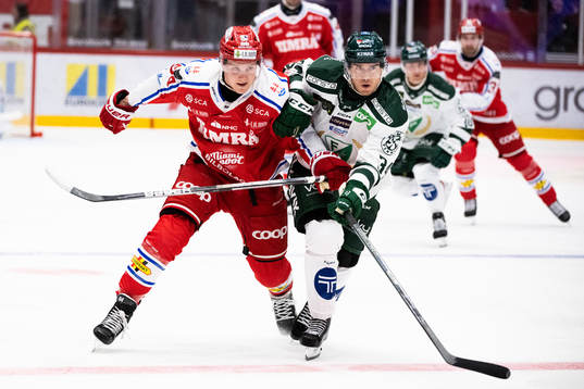 Timrås Sebastian Hartmann och Färjestads Michael Lindqvist