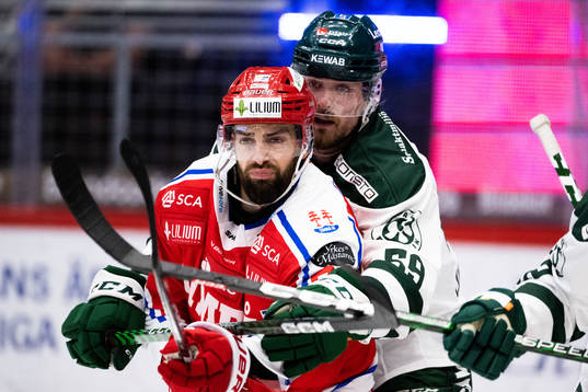 Timrås Robin Hanzl och Färjestads Linus Johansson