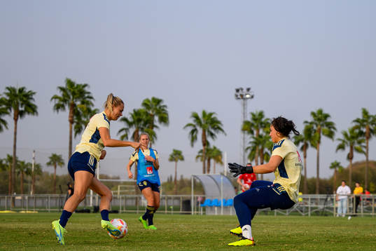 Fridolina Rolfö and goalkeeper Zecira Musovic