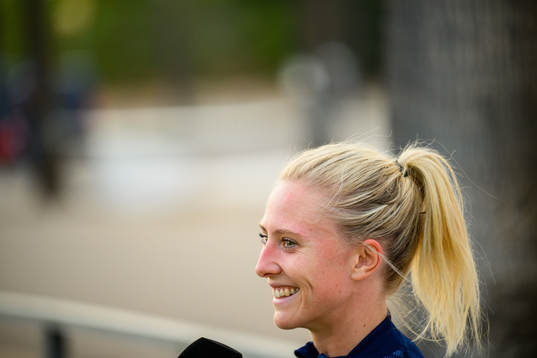 Rebecka Blomqvist is interviewed by the media