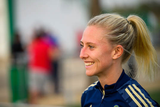 Rebecka Blomqvist is interviewed by the media