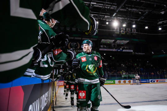Daniel Viksten  of Färjestad celebrates