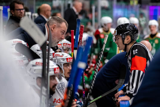 Head Coach Rikard Grönborgof ZSC Lions and Referee Emils