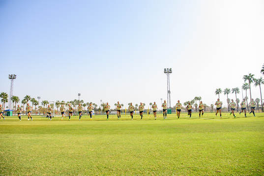 Players of the Swedish women's national football team runs