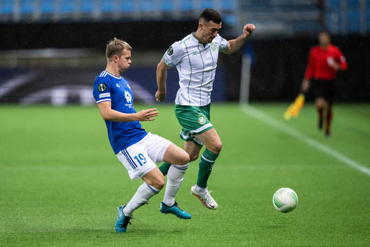 Eirik Haugan of Moldeand and Aaron Greene of Shamrock Rovers