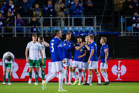 Etzaz Hussain of Molde celebrates