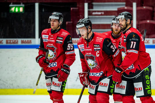 Malmö Redhawks spelare med Carl Söderberg i spetsen deppar