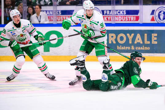 Rögles Adam Tambellini och Färjestads Joakim Nygård