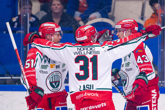 Frölundas Mats Rosseli Olsen, Nicklas Lasu och Tom Nilsson