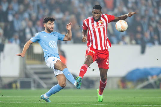 Erdal Rakip of Malmö FF and Jordan Siebatcheu of Union