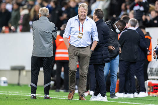 Head coach Åge Hareide of Malmö FF looks dejected