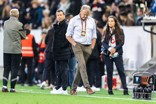 Head coach Åge Hareide of Malmö FF looks dejected