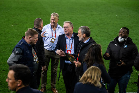 Head coach Åge Hareide, UEFA representatives and head of