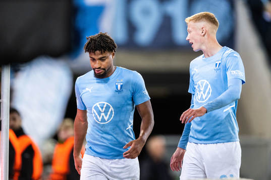 Joseph Ceesay and Hugo Larsson of Malmö FF looks dejected