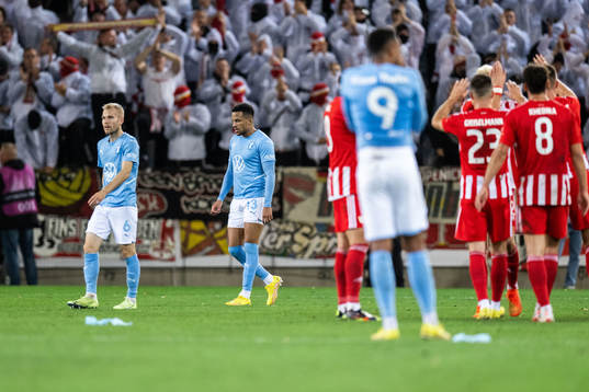 Oscar Lewicki and Martin Olsson of Malmö FF looks dejected
