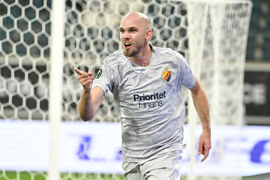 Marcus Danielson of Djurgården celebrates the 0-1 goal