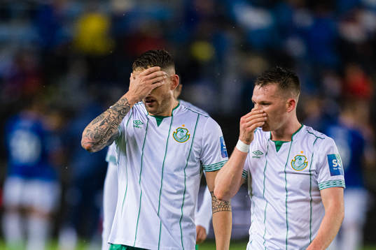 Lee Grace and Andy Lyons of Shamrock Rovers looks dejected