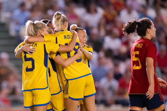 Players of Sweden celebrate the 0-1 goal