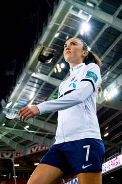 Ingrid Syrstad Engen of Norway enters the pitch